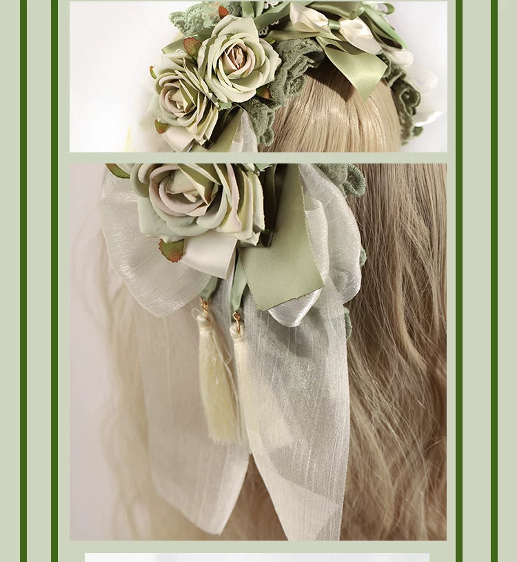 Her Vintage Society - Young Grass Series - Bear Bag, Headband, Hair Clip and Straw Hat Options with Rose Details