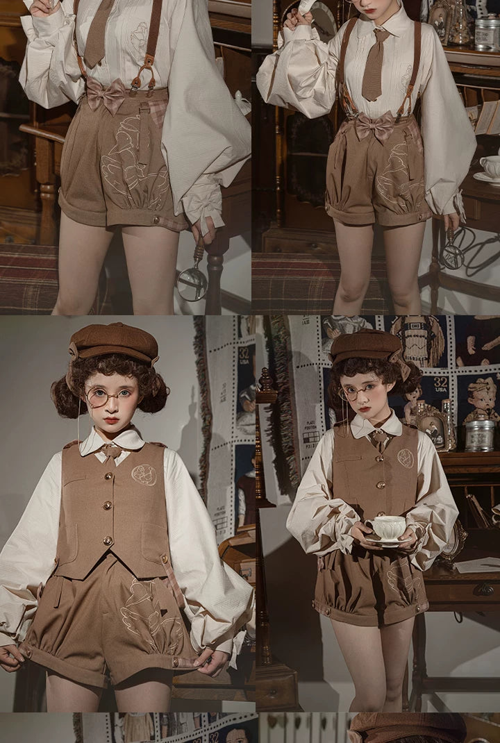 Baozi Pig - Detective Goose - Blouse, Vest and Shorts Options with a Cream Collar