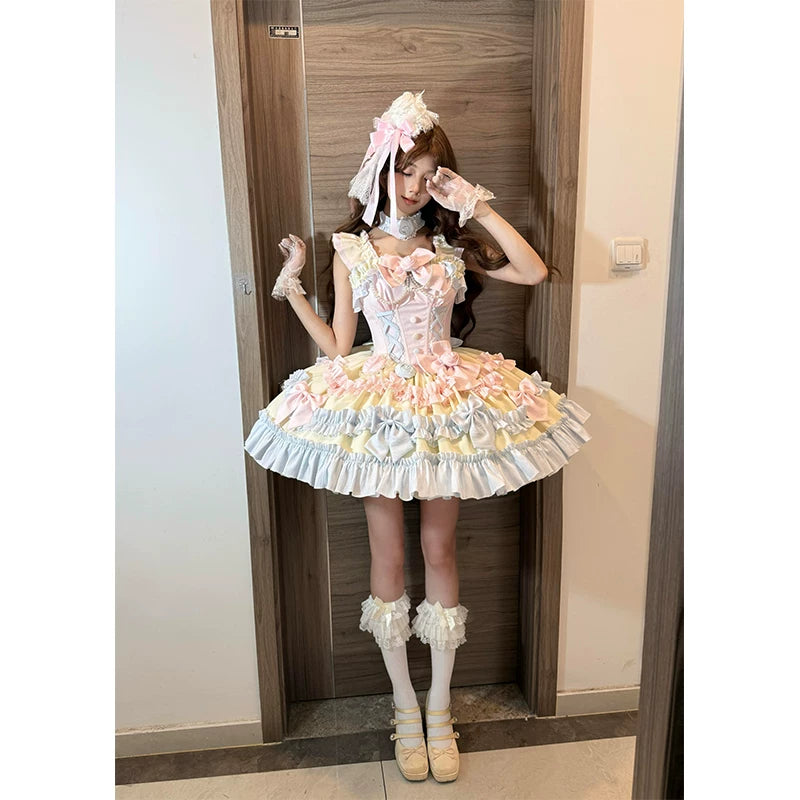 Creamy - Sweet Lolita - Candy pastel JSK with lace trim, corset