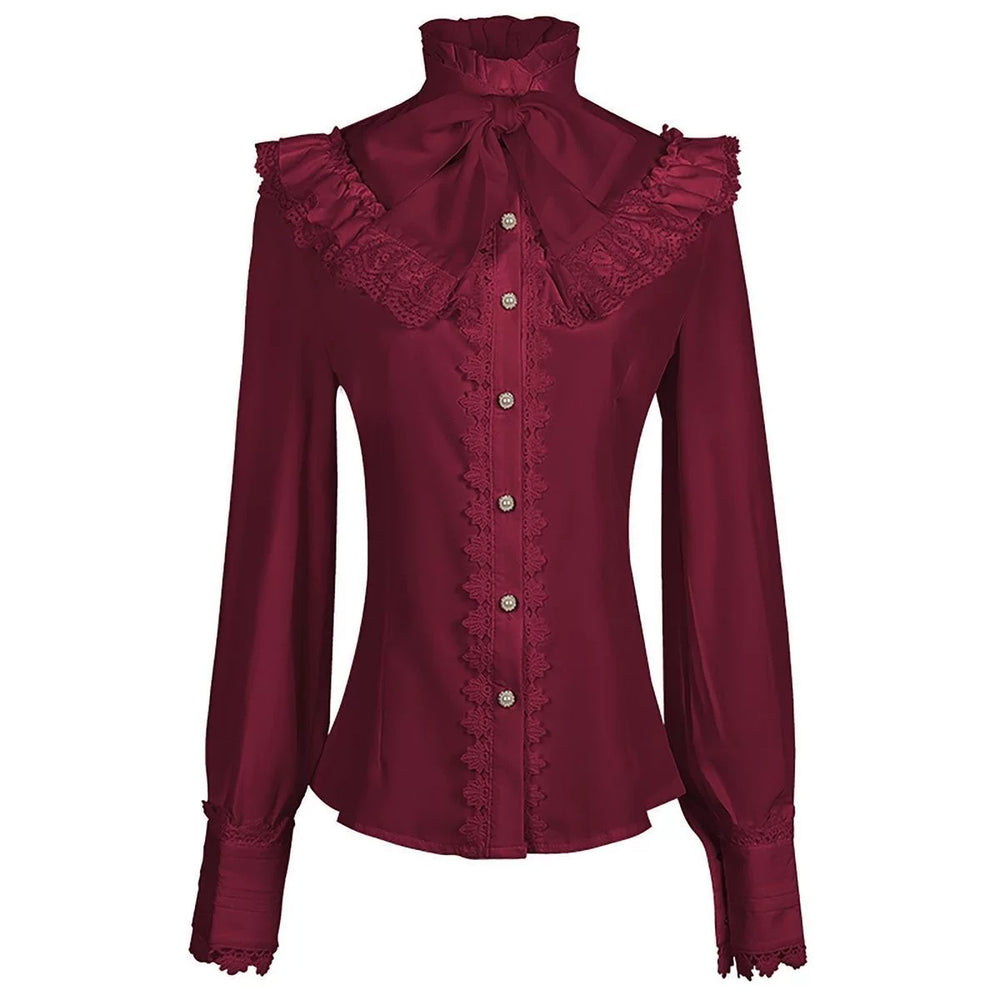 Sweetheart Dream Machine long-sleeve blouse with ruffled collar, bow and lace yoke