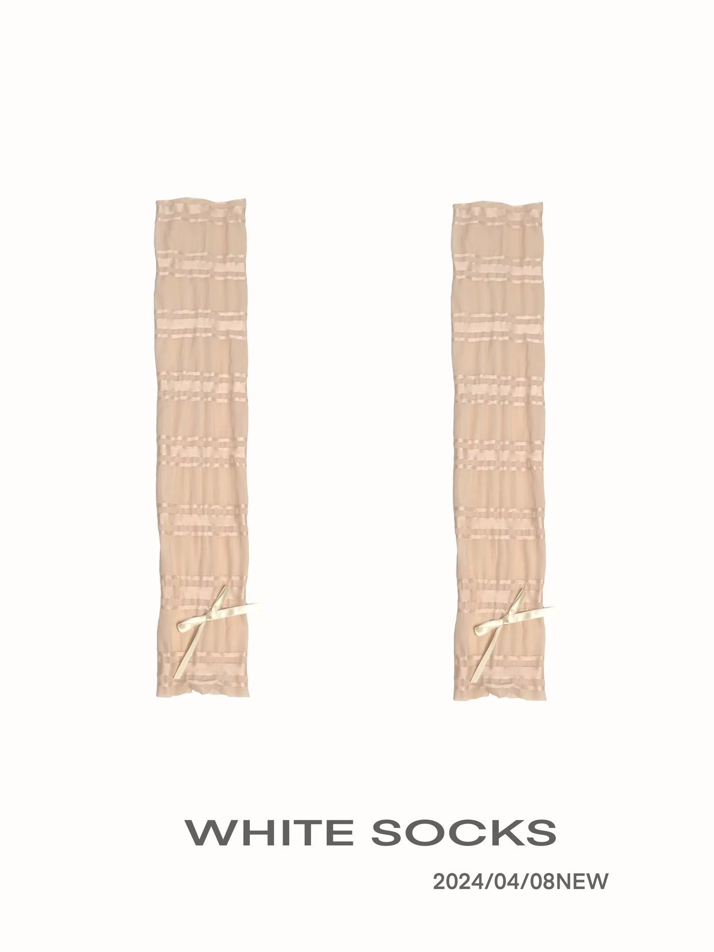 Skin color balletcore Lolita slouch mid-calf sock with ruched panels and ankle bow