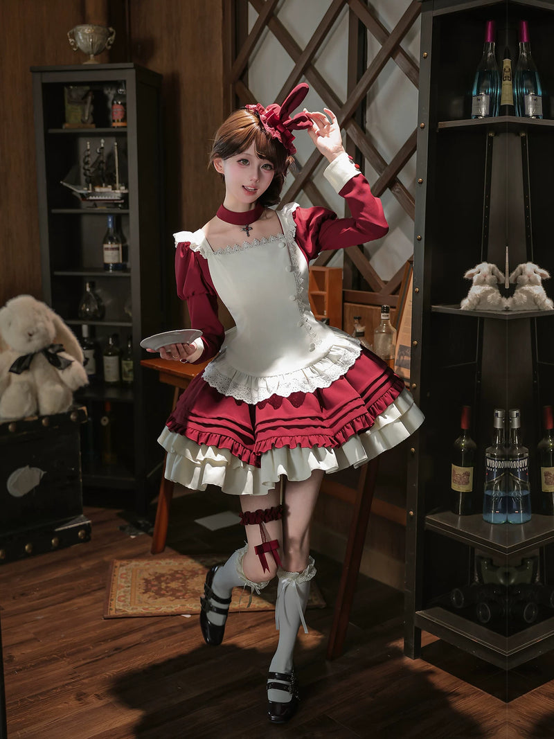 With PUJI - Lia - Classic Lolita OP Dress, Ruffle Trim & Square Neckline detail view 4