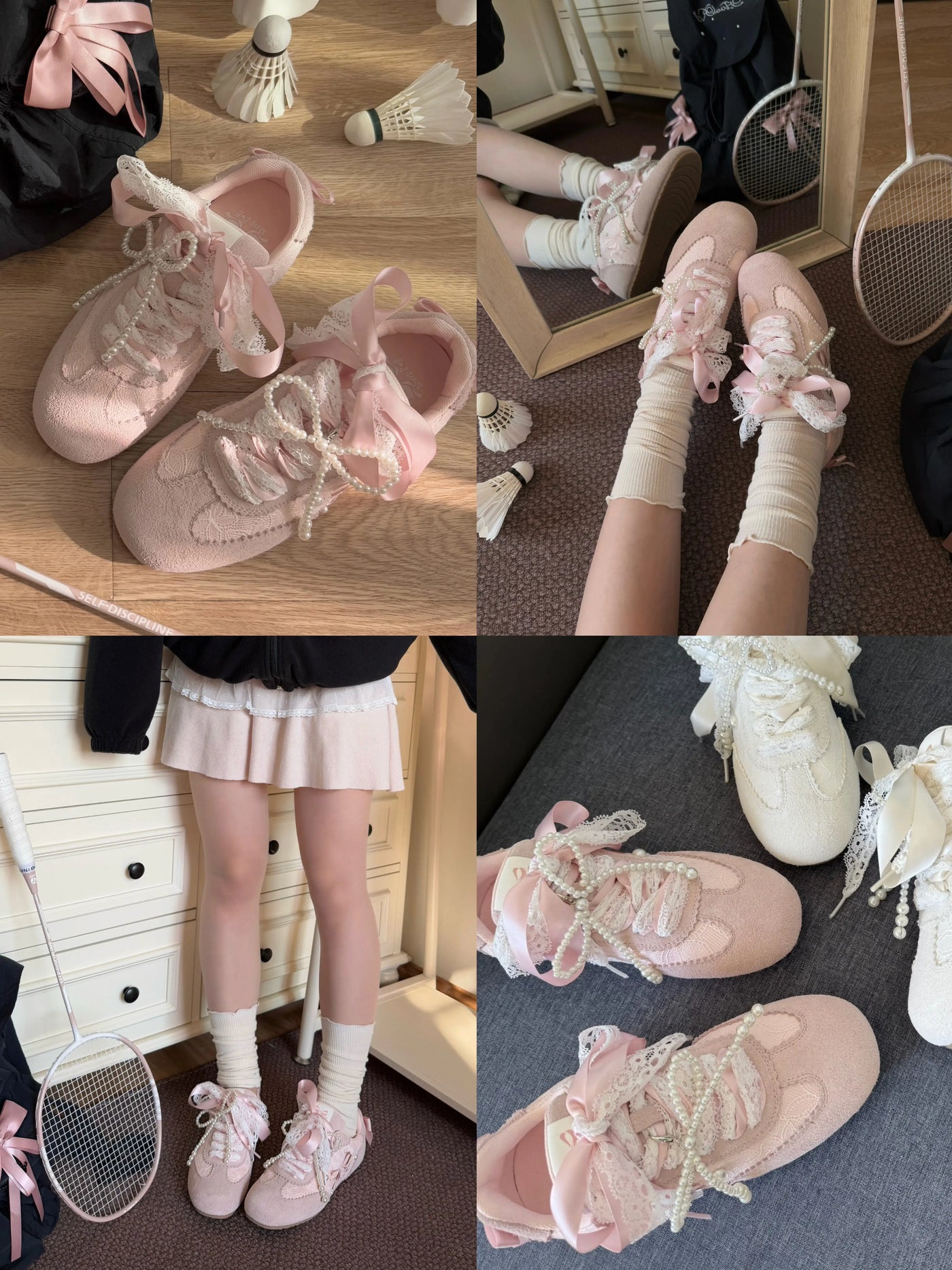 Sheep Puff Dream Lace Lo-Run Lolita sneakers featuring white lace accents and a playful sheep puff design on stylish shoes
