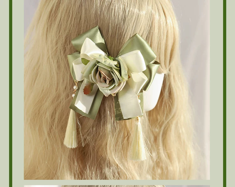 Her Vintage Society - Young Grass Series - Bear Bag, Headband, Hair Clip and Straw Hat Options with Rose Details