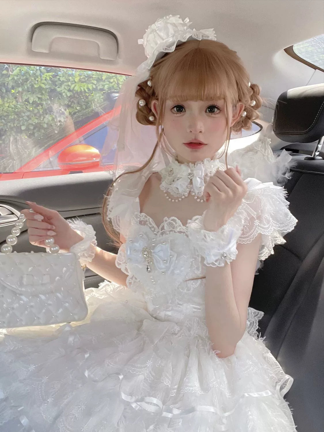 Hanguliang - Feather Ballad - Bridal Sweet JSK Dress with Layered Lace Ruffles - option image