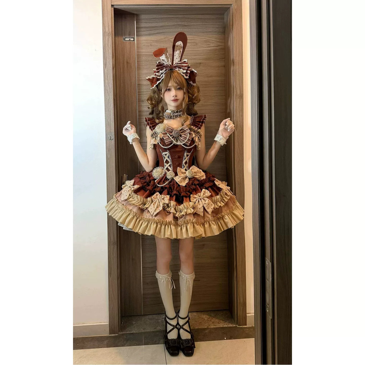 Creamy - Chocolate Bunny - JSK Dress Set with Layered Ruffles