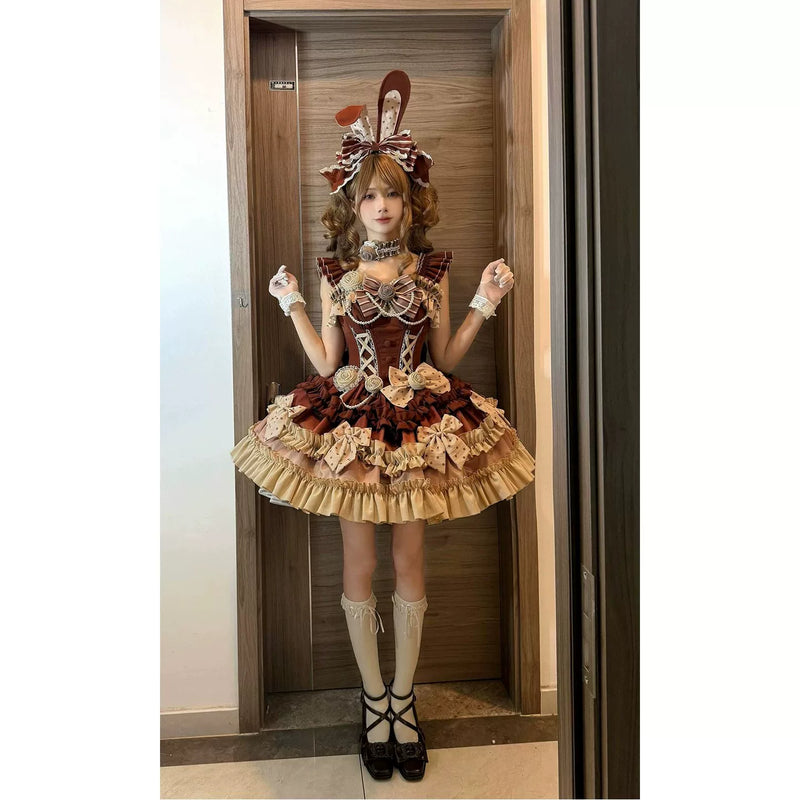 Creamy - Chocolate Bunny - JSK Dress Set with Layered Ruffles