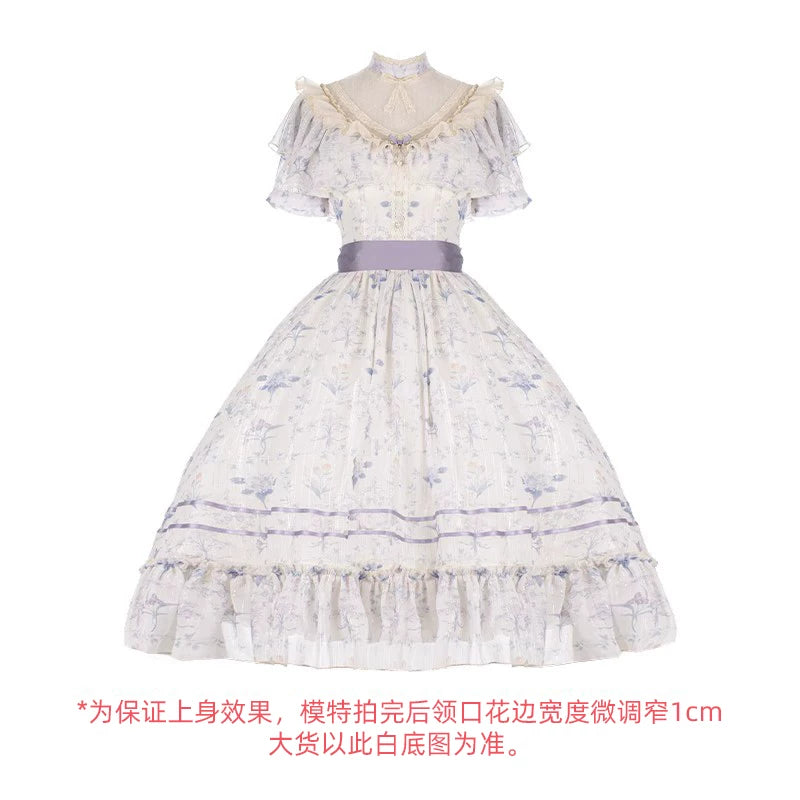 With PUJI - Summer Flower Wall Collection - Lolita OP Dress, Pockets & Chiffon detail view 5