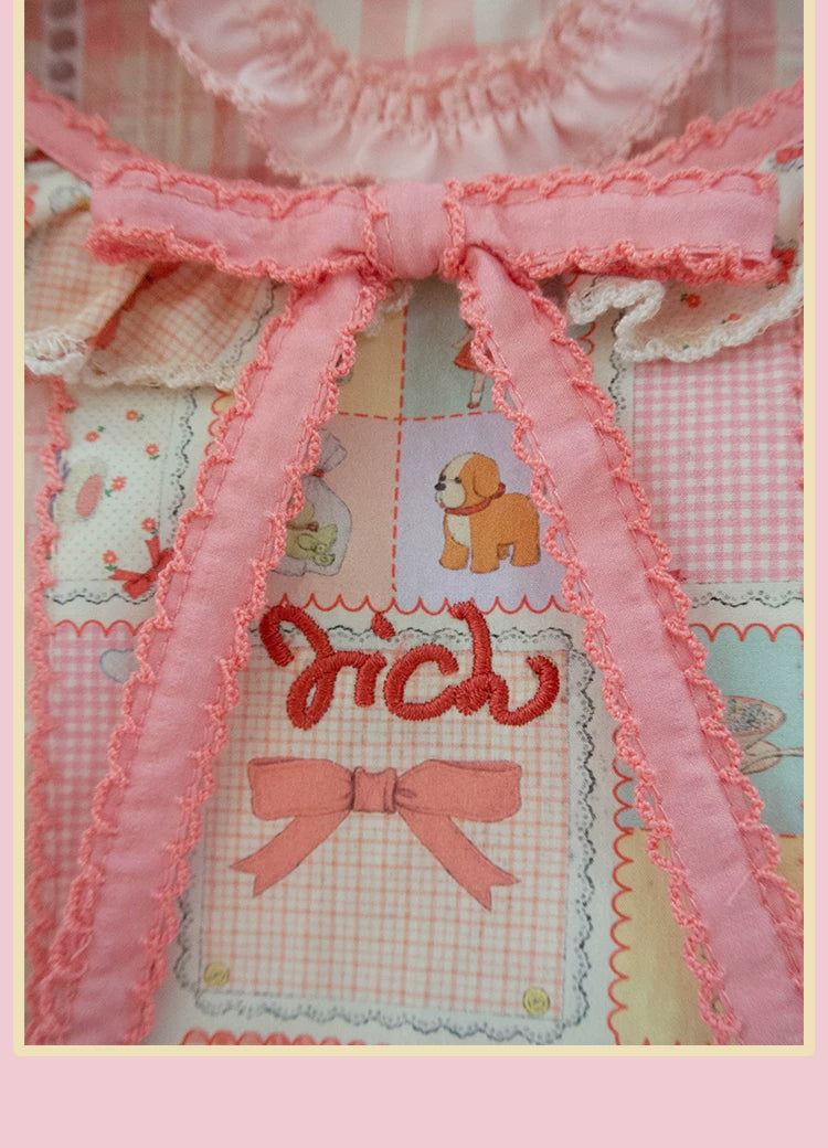 RichLolita - Teddy Bear Patchwork - Lolita Skirt Set with Pink Plaid and Ruffle Trim