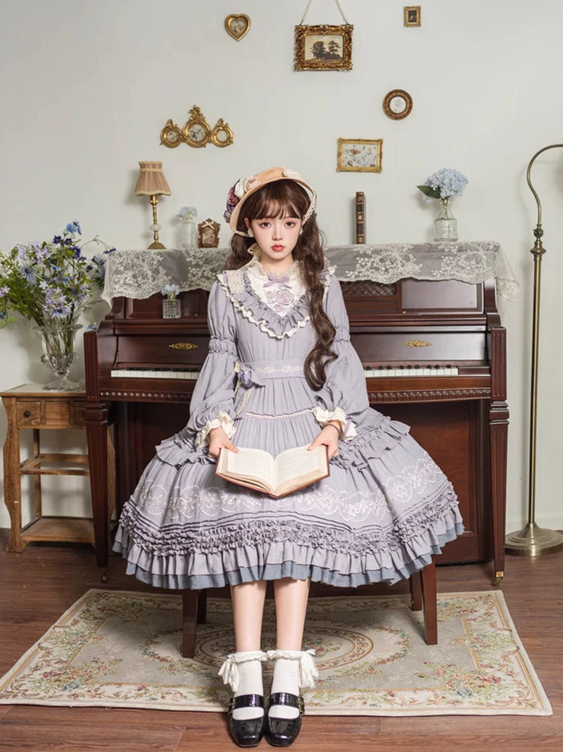 Yueele - Sage Lavender - Plus-Size Sweet Lolita OP Dress - detail view 3