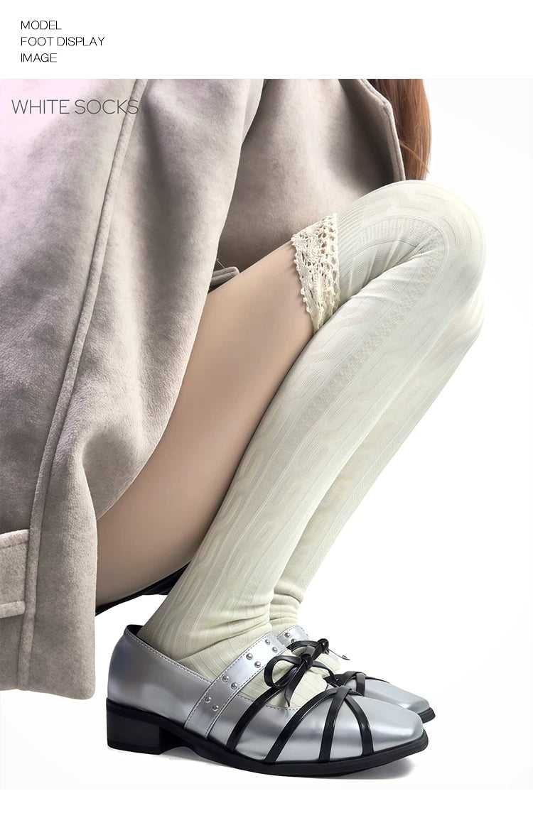 White Socks - Vintage Lace - Over-the-Knee Socks with Lace Trim