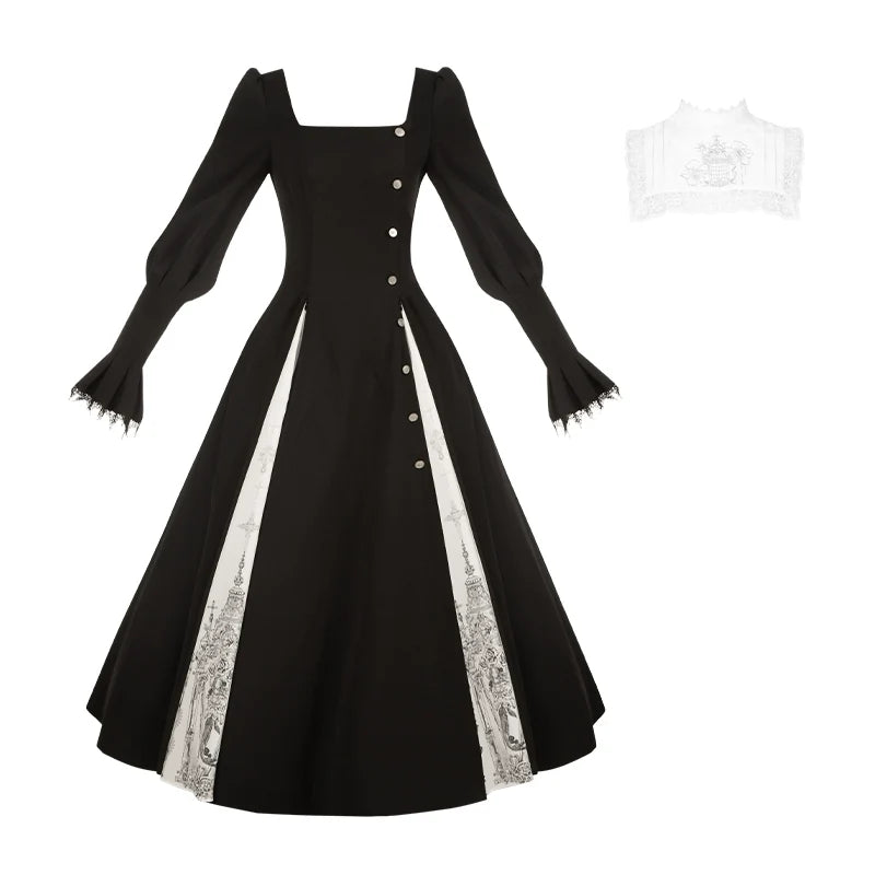 With PUJI - Raven's Night Song - Oriental Aesthetics Gothic Lolita Dress Set (L M S) 43907:788840
