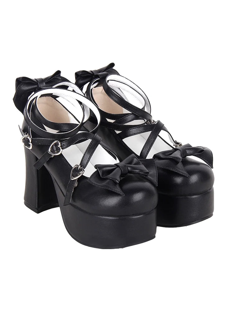 Angelic imprint - Maid Lolita Shoes High Heel Bow - Round Toe Shoes Shoes