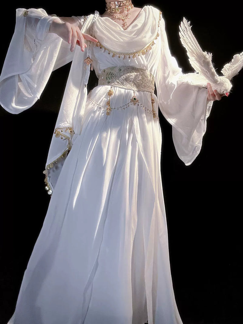 Sweet Promise - Sacred Tree - White OP dress and waist corset set with a draped neckline