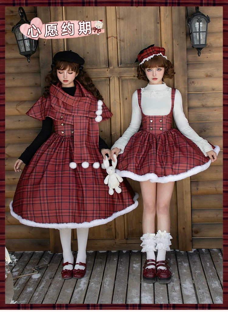 With PUJI - Wish Date - Twins Lolita Fishbone Bust-supporting JSK Winter Scarf-Cape detail view 6