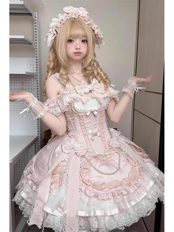 Creamy - Pink Ballet Princess - Pink JSK Dress Set with Long Train