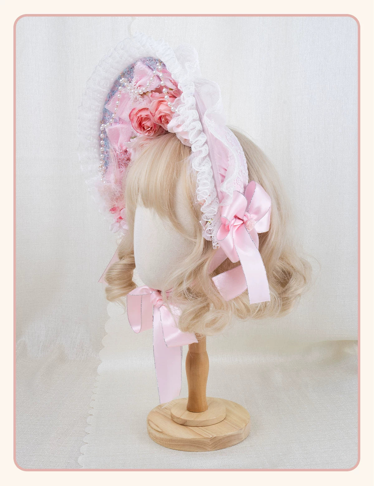 Stardust Rose - Pearl Rose Garden - Bonnet-Style Flat Hat with Rose Florals