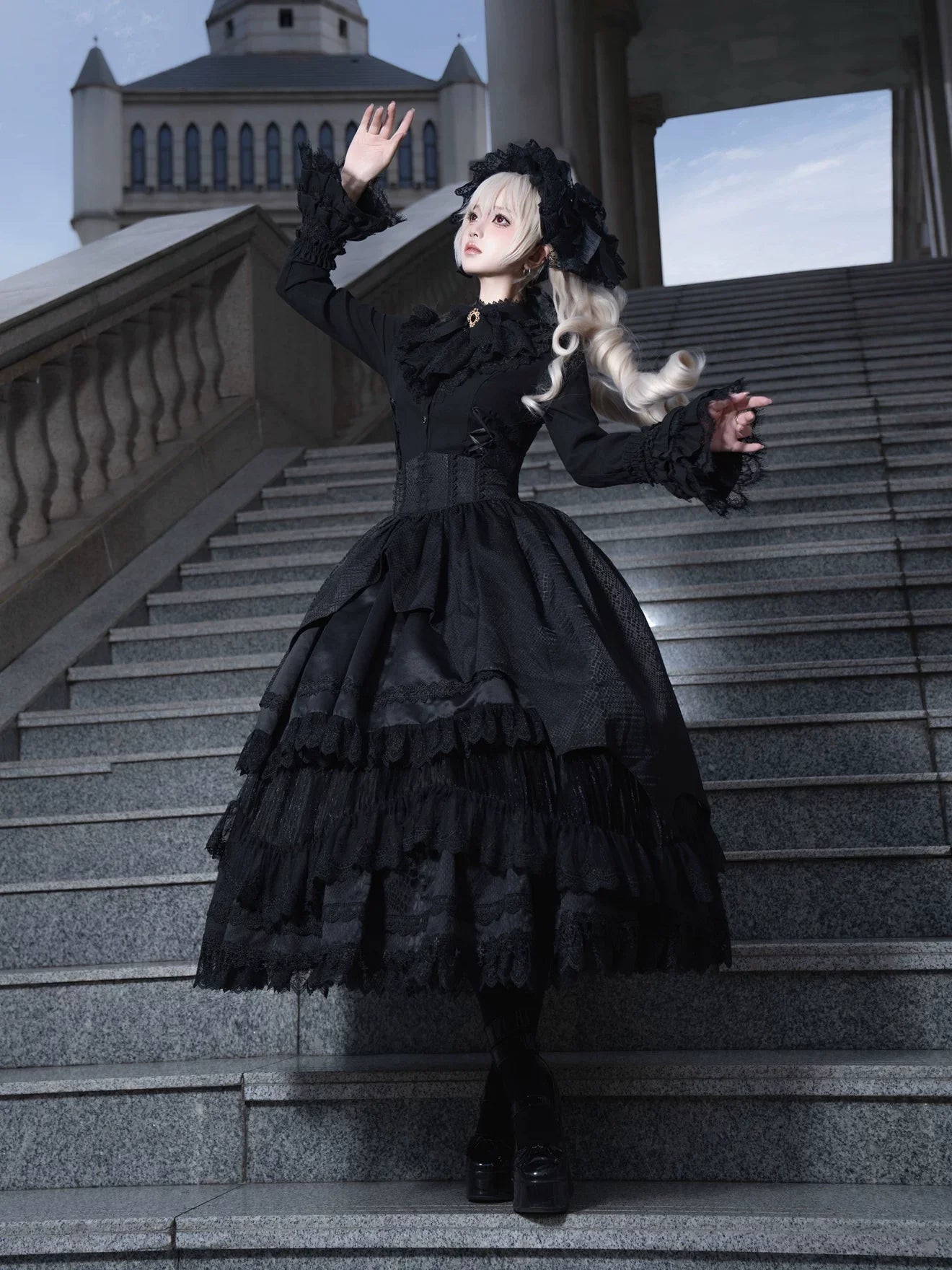 DMFS Lolita - Broken Winged Bat - Gothic Lolita Shirt & SK Set, Bat-wing Shaped Hem
