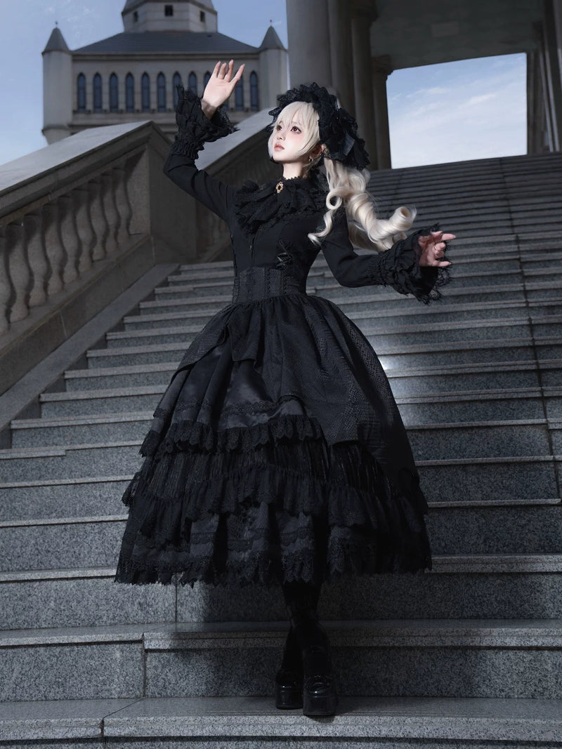 DMFS Lolita - Broken Winged Bat - Gothic Lolita Shirt & SK Set, Bat-wing Shaped Hem