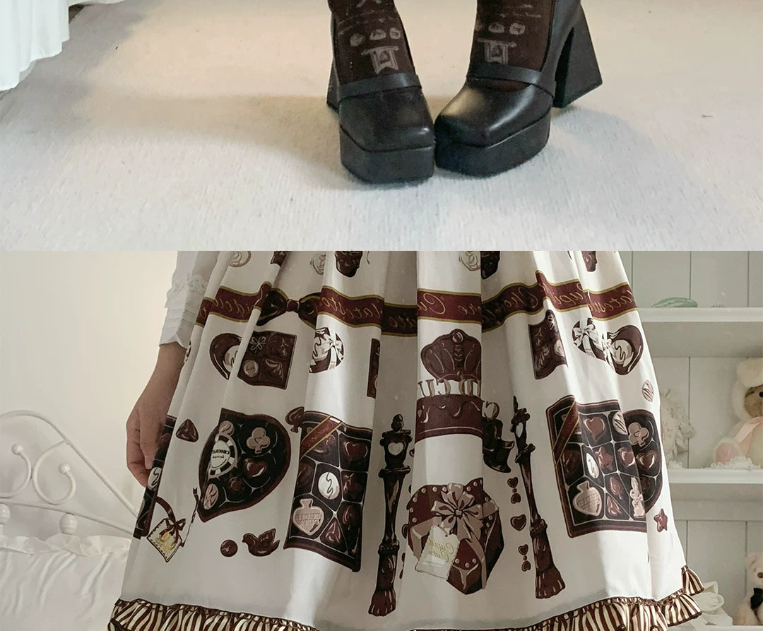 roji roji - Afternoon Cocoa - Cotton Mid-Calf Socks with Chocolate Graphics