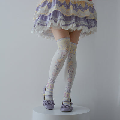 Roji Roji - Macaron Printed Lolita Knee - Stockings Socks