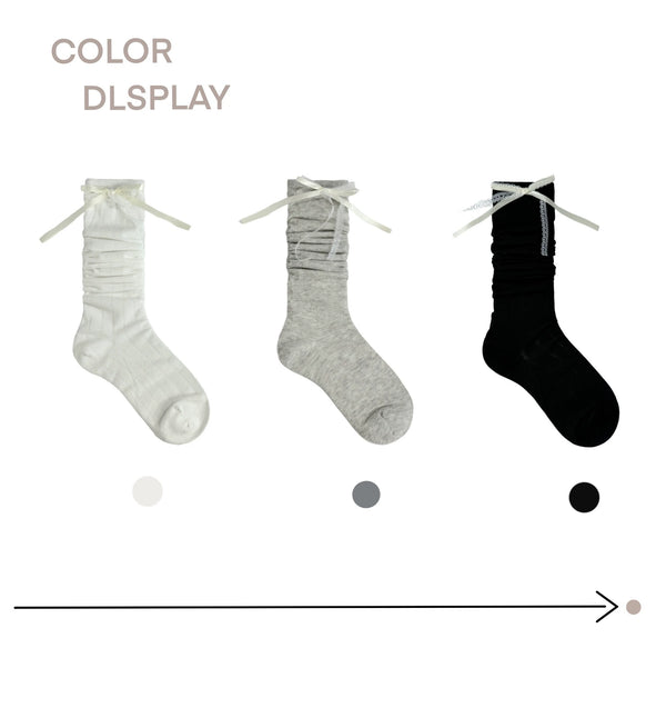 White Socks mesh slouch socks in white, grey and black with lace bow ties