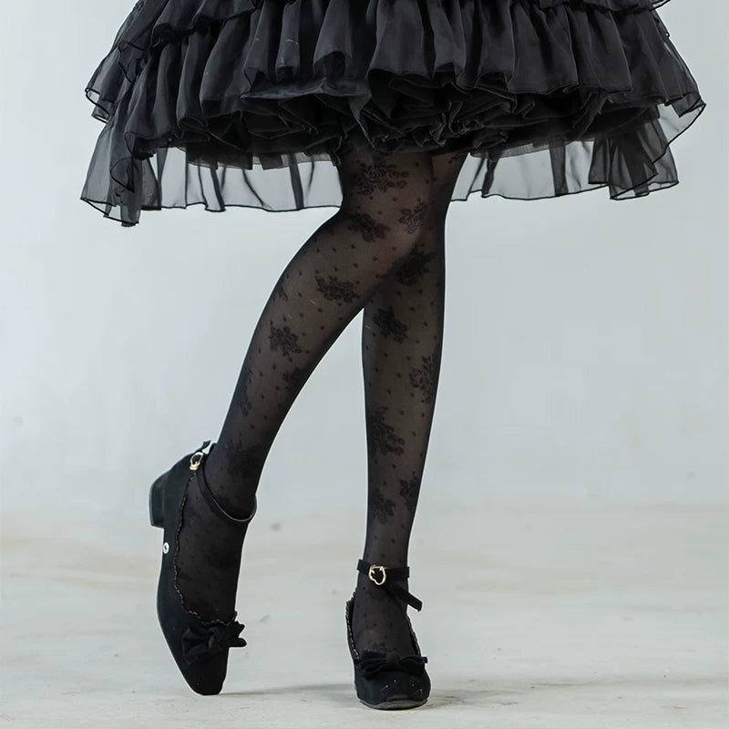 roji roji - Rose Gift - Rose-Patterned Pantyhose with a Sheer Finish