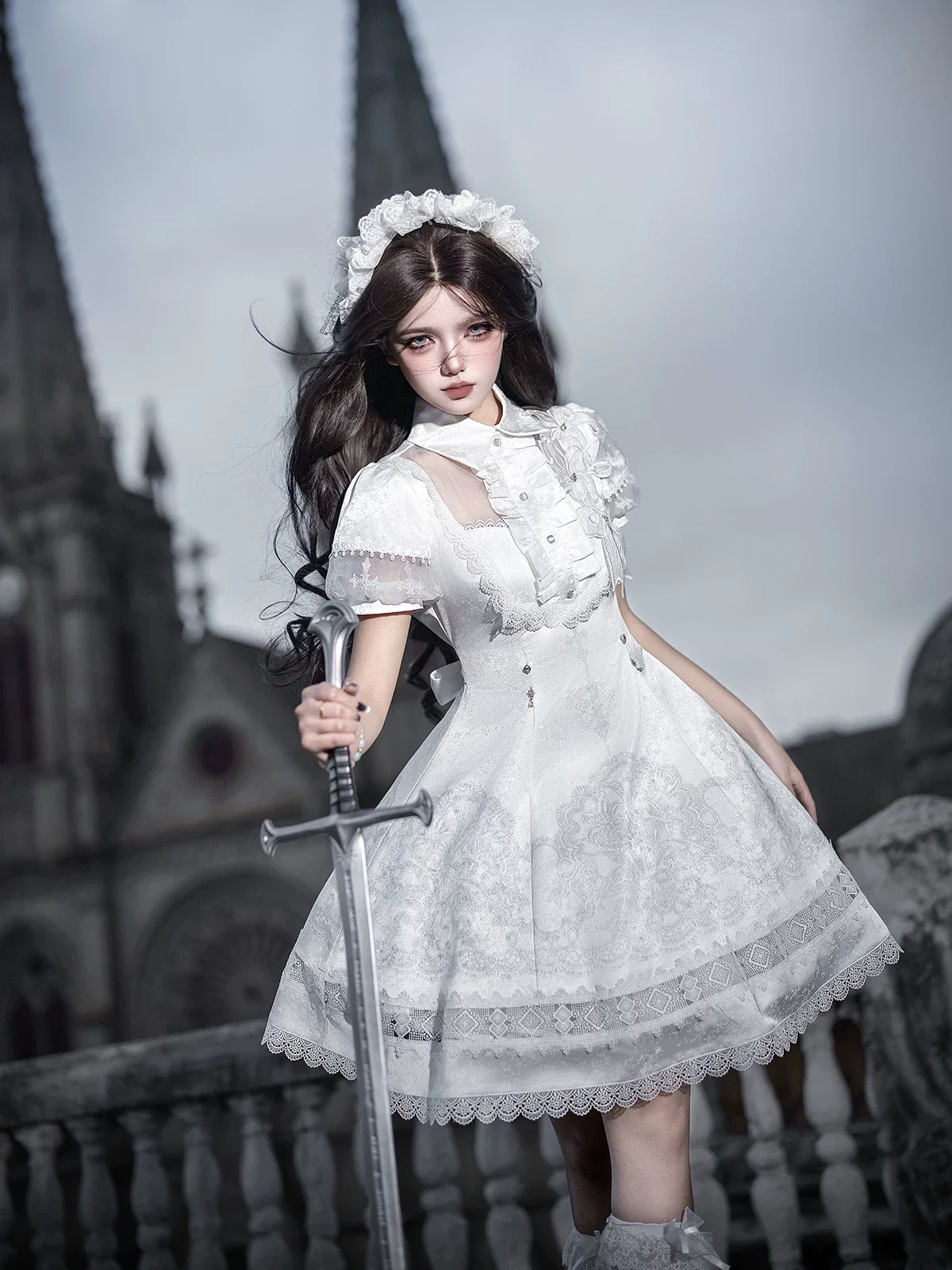 Letters from Unknown Star - White Classic Lolita Printed OP - Dress with Cross OP Dress