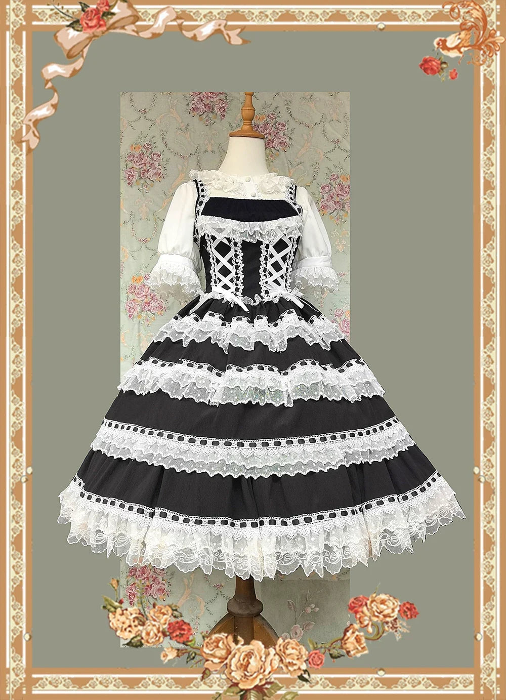 Infanta - Mirror Doll - Old School Lolita Tiered Hem JSK with Polka Dot Lace