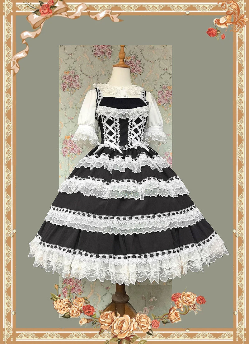 Infanta - Mirror Doll - Old School Lolita Tiered Hem JSK with Polka Dot Lace