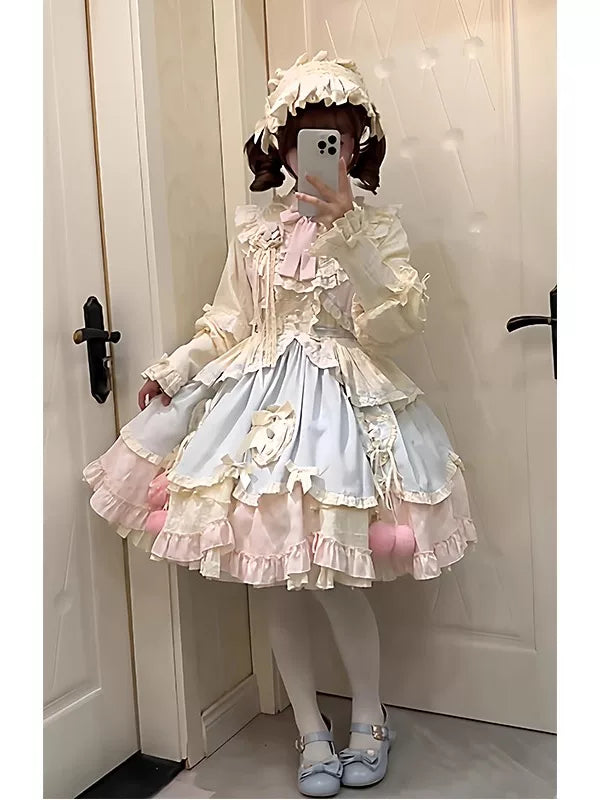 Creamy - Runaway Girl - Short OP Dress with Blue and Pink Layered Ruffles