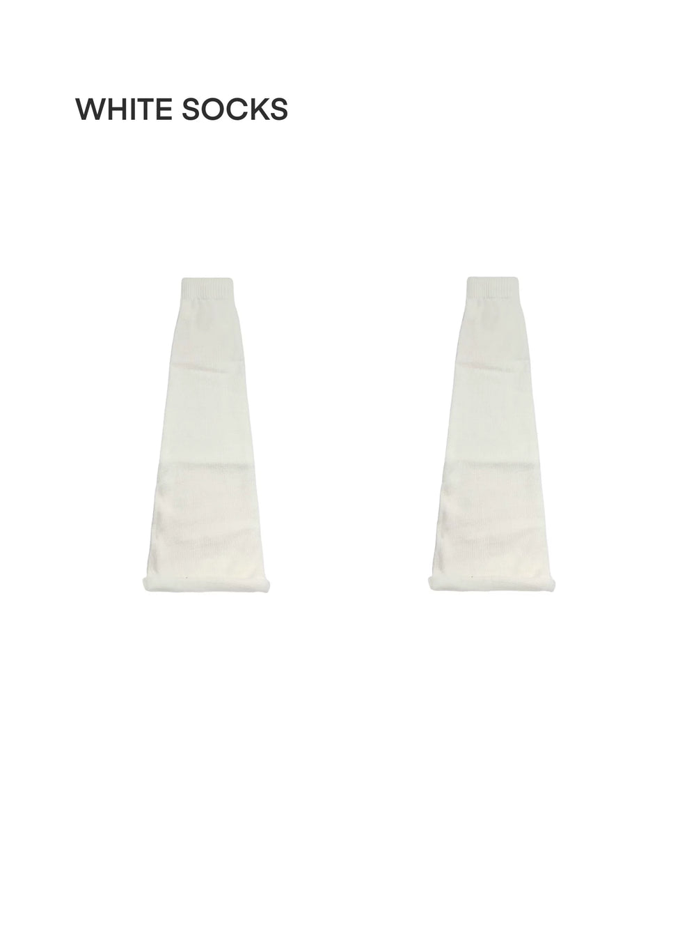Black and white long slouch socks displayed in product imagery with gathered legs.