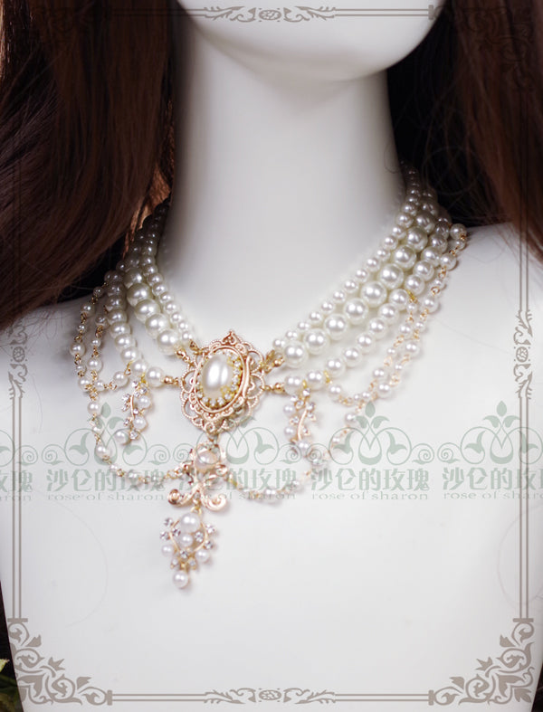 Rose of Sharon - Baroque Layered Pearl Lolita - Necklace Neckwear