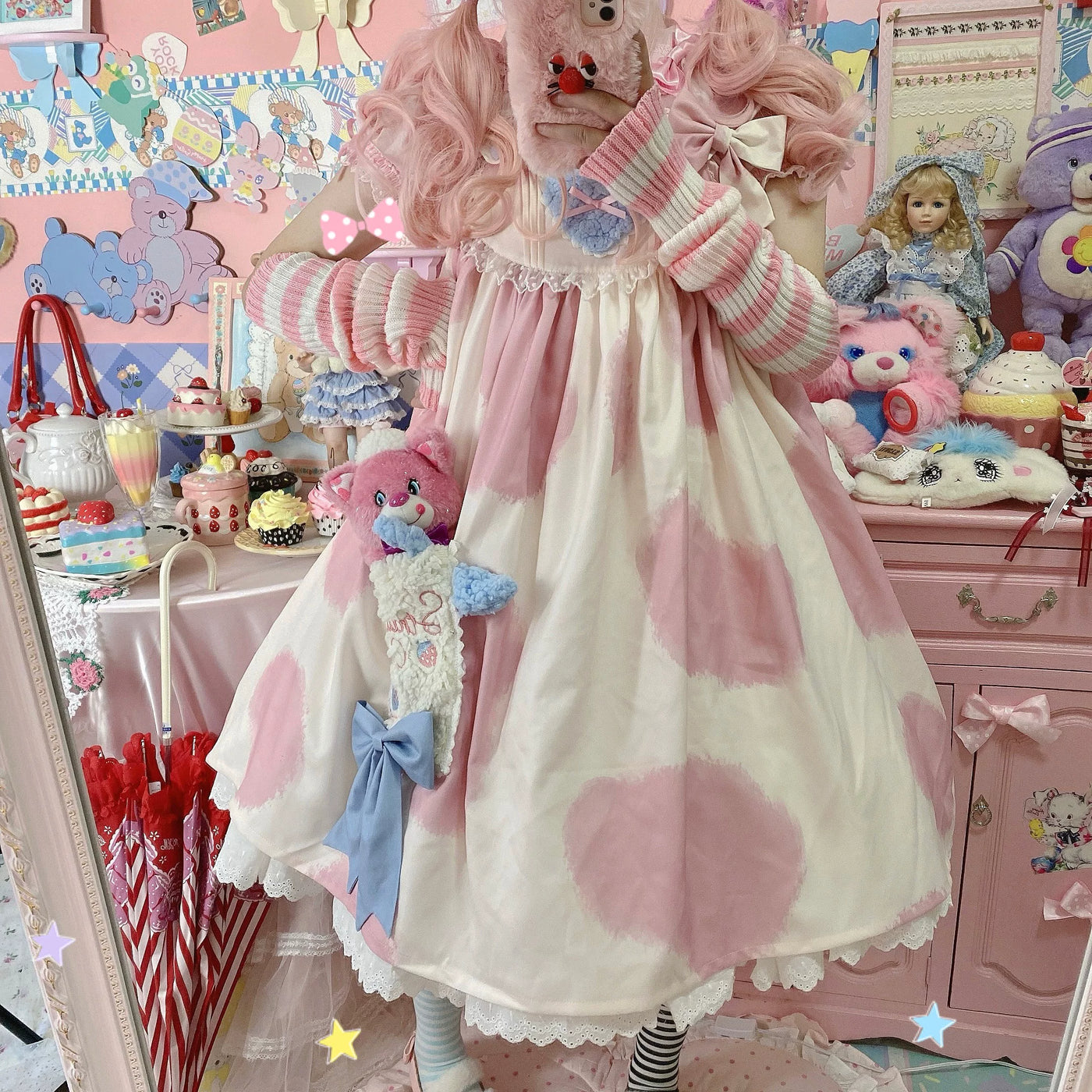 Tata Long Ear - Little Milk Cake Cow Print - JSK dress with a cow-print pattern