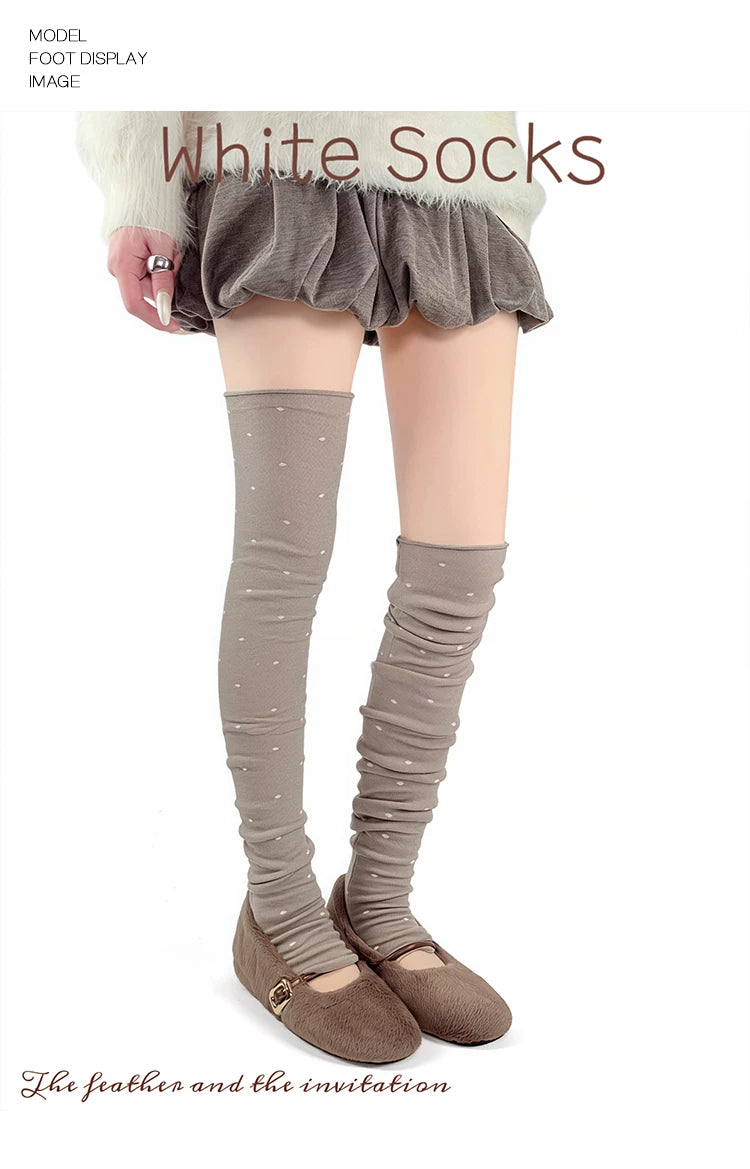 White Socks - Ballet Dot - Over-the-Knee Sock Covers with a Scrunched Finish