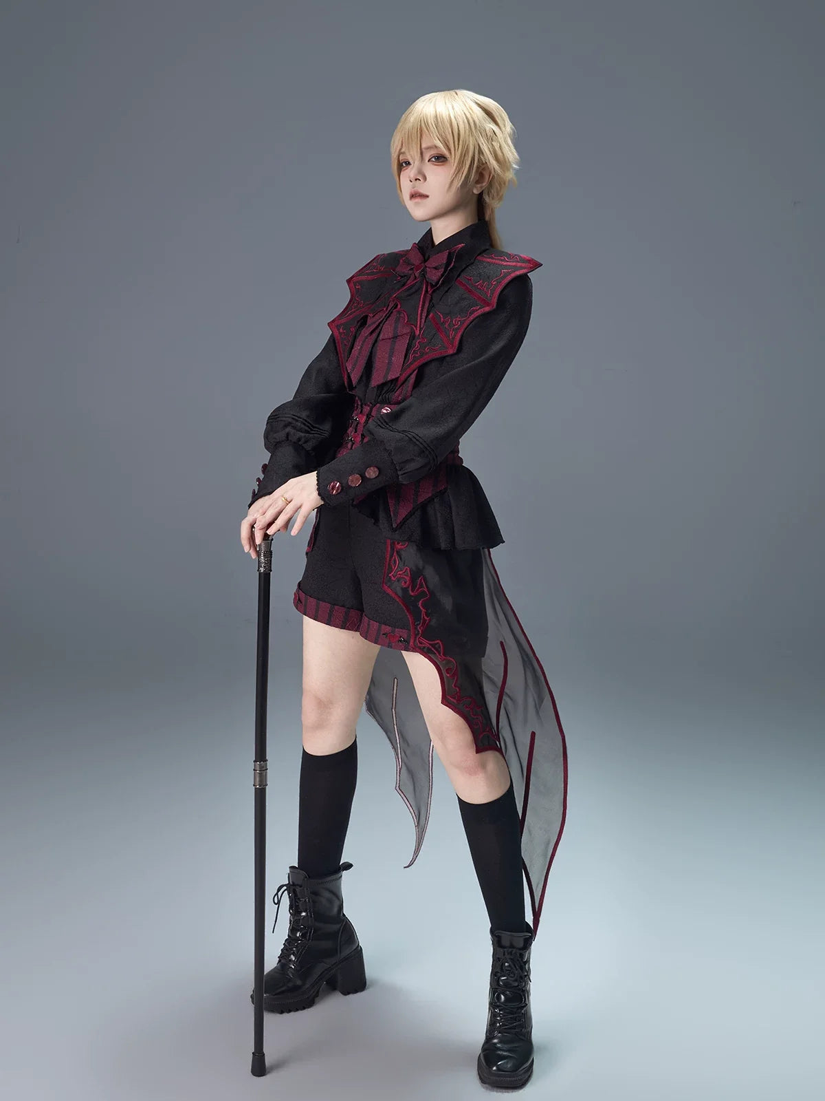 Letters from Unknown Star - Devil's Convention - Ouji Lolita blouse and suspender shorts with bat-trailing panels - product detail 11