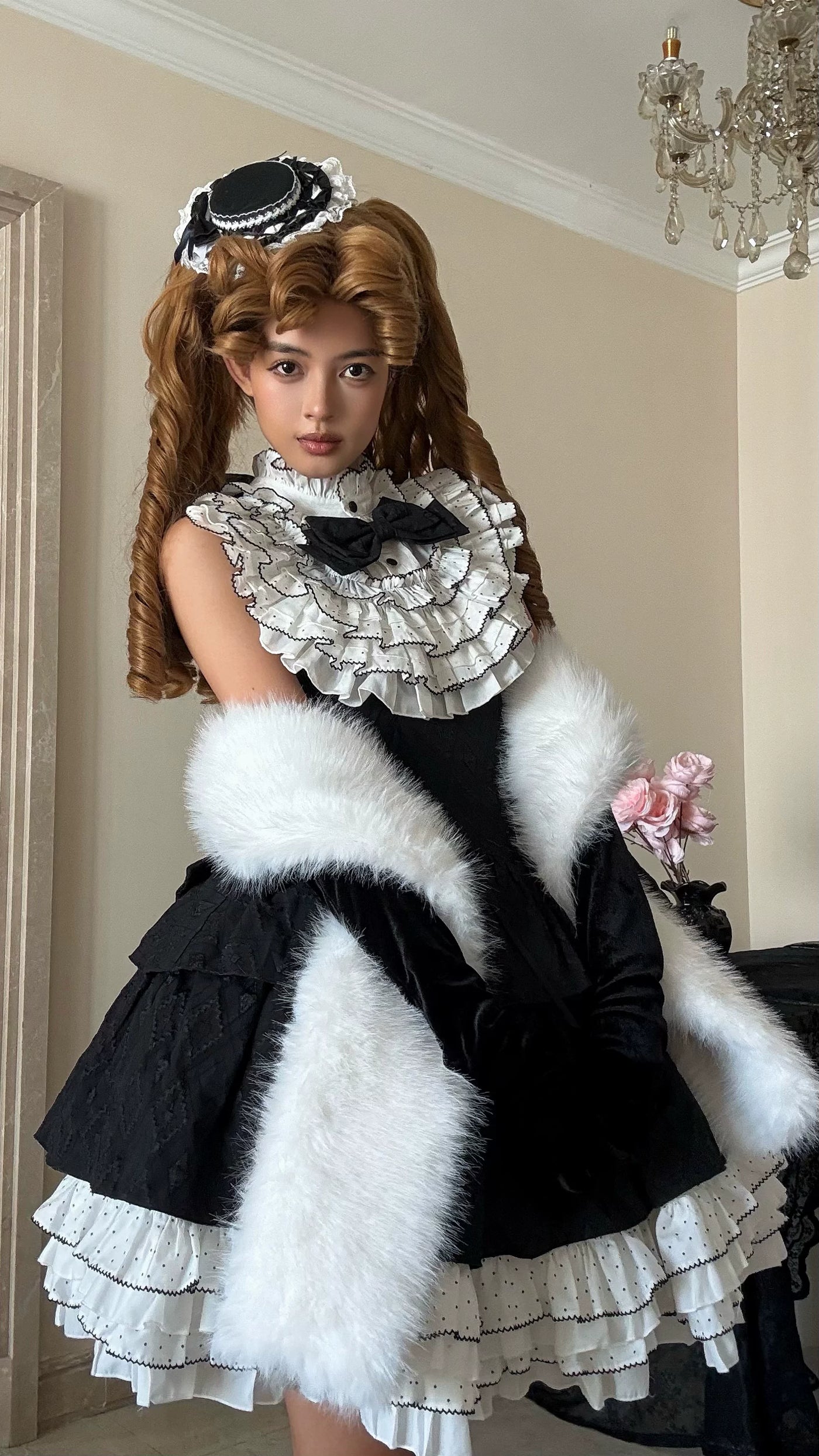 Alice - Black Heiress - Black One-Piece Dress with White Ruffle Collar