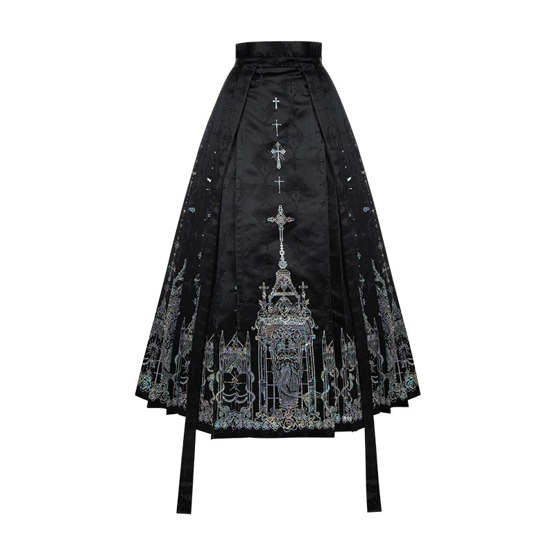With PUJI - Raven's Night Song - Oriental Aesthetics Gothic Lolita Dress Set detail view 16