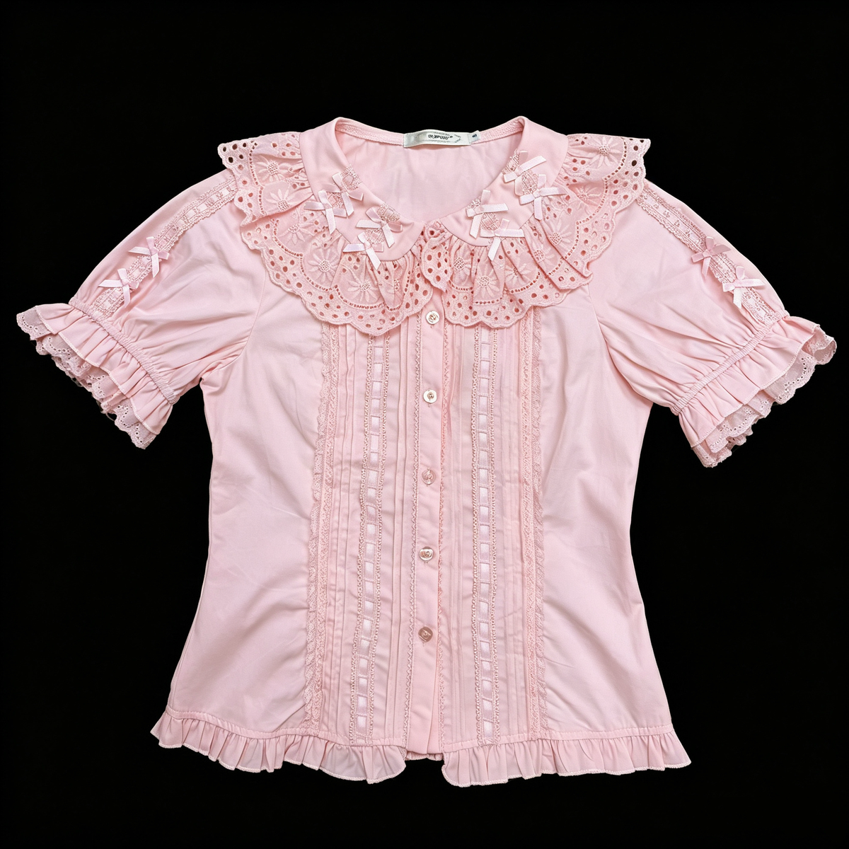 DMFS Lolita Sunflower pink Sweet Lolita blouse with lace Peter Pan collar and ruffled sleeves
