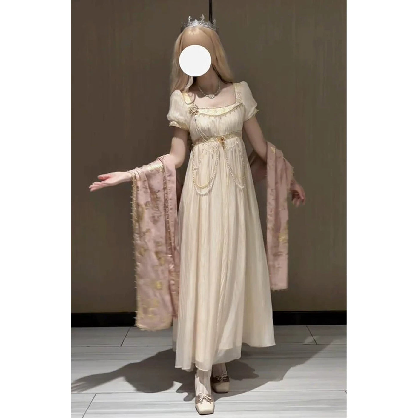Creamy - Gilded Court Empire - Gilded Gold-Colored Lolita Dress with a Waist Chain