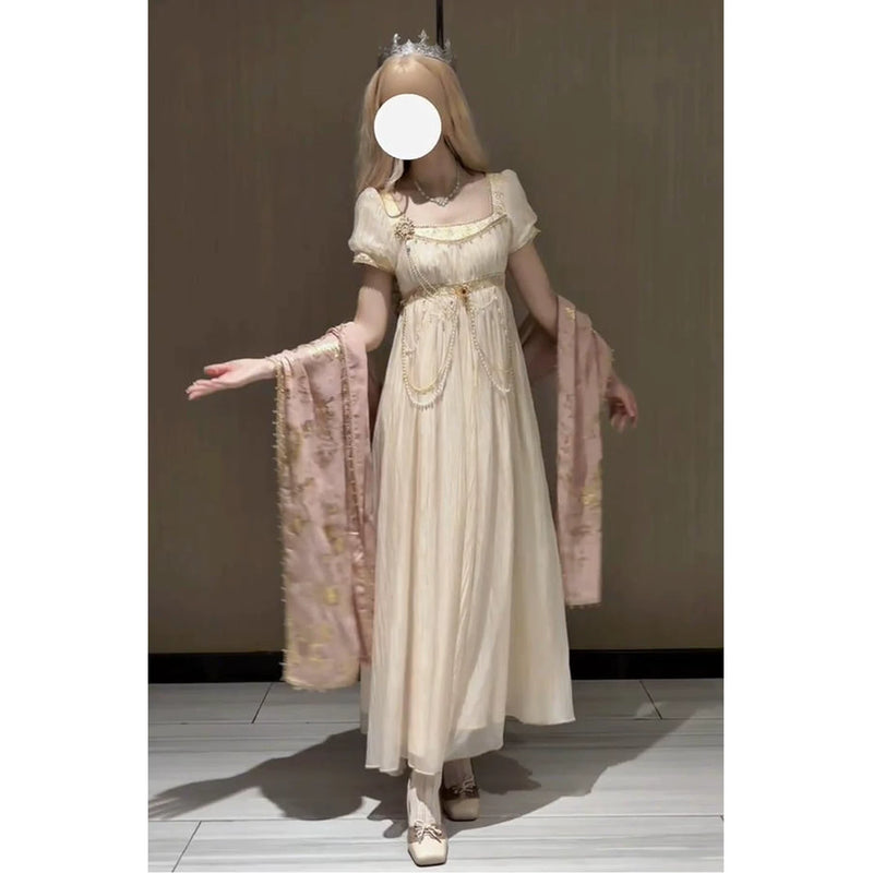 Creamy - Gilded Court Empire - Gilded Gold-Colored Lolita Dress with a Waist Chain