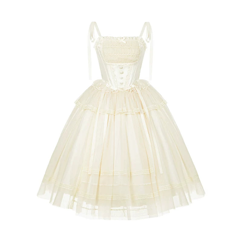With PUJI - Confession Poem - Classic Lolita Corset JSK Set, Lace & Bows detail view 11