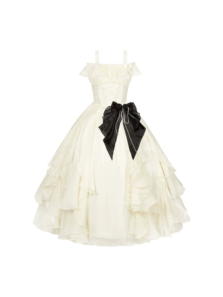 With PUJI - Moonlight Variations - Lolita JSK Dress, Ruffle Trim & Boned Bodice Detail detail view 5