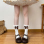 White socks, coffee-colored bow / One Size