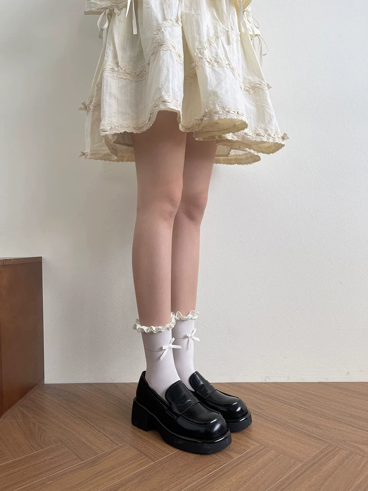 Sock Noble - Ribbon Frill - Cotton Socks with Lace Edging and Bow Accents