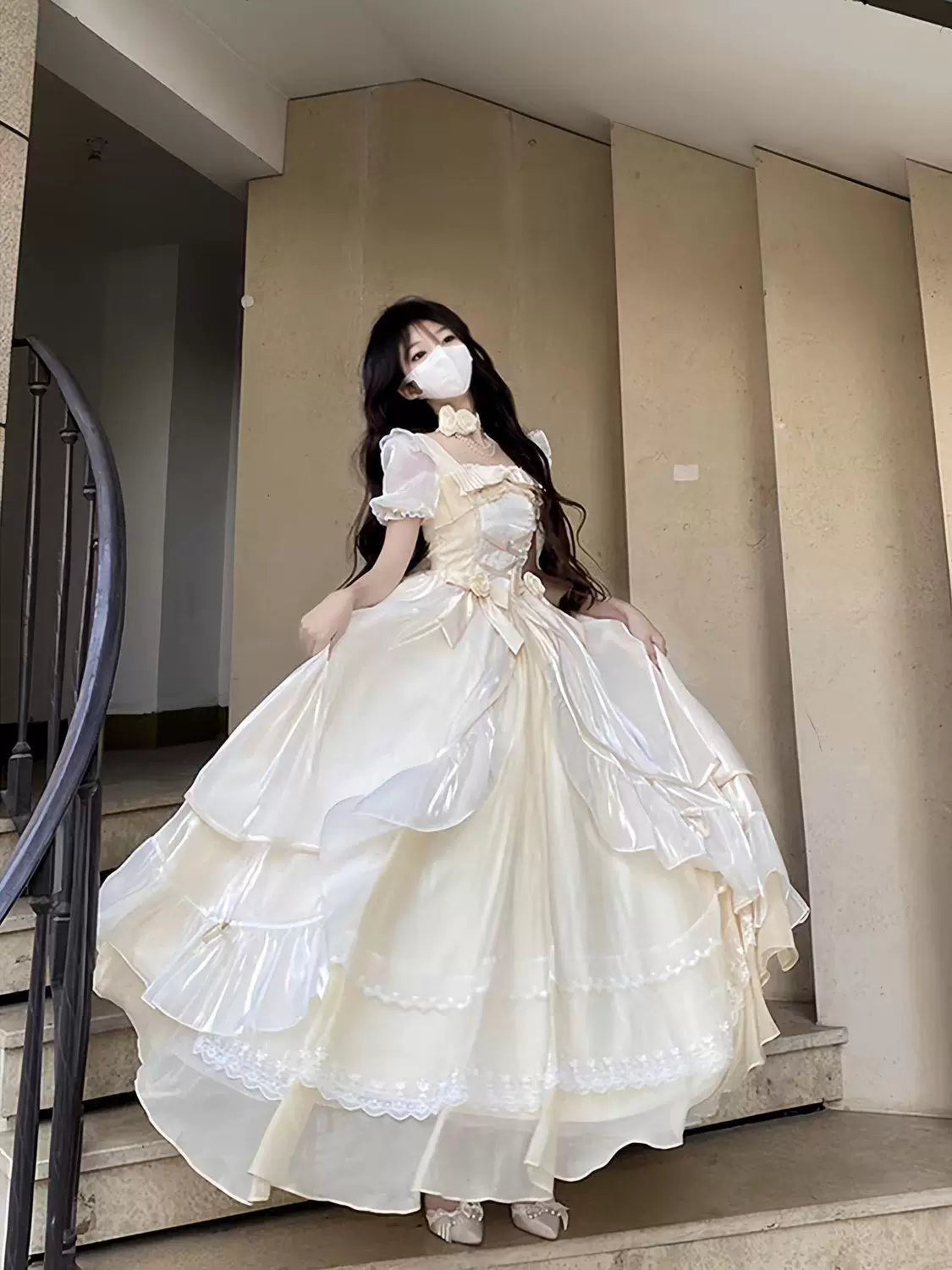 Sweetheart Dream Machine - Bridal Princess - Long Lolita Dress with Tiered Ruffles