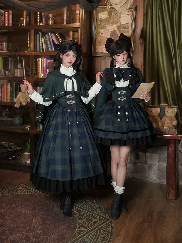 With PUJI - Berlin Souvenir - Plaid Preppy Style Lolita Bust Supporting JSK Outfit product view