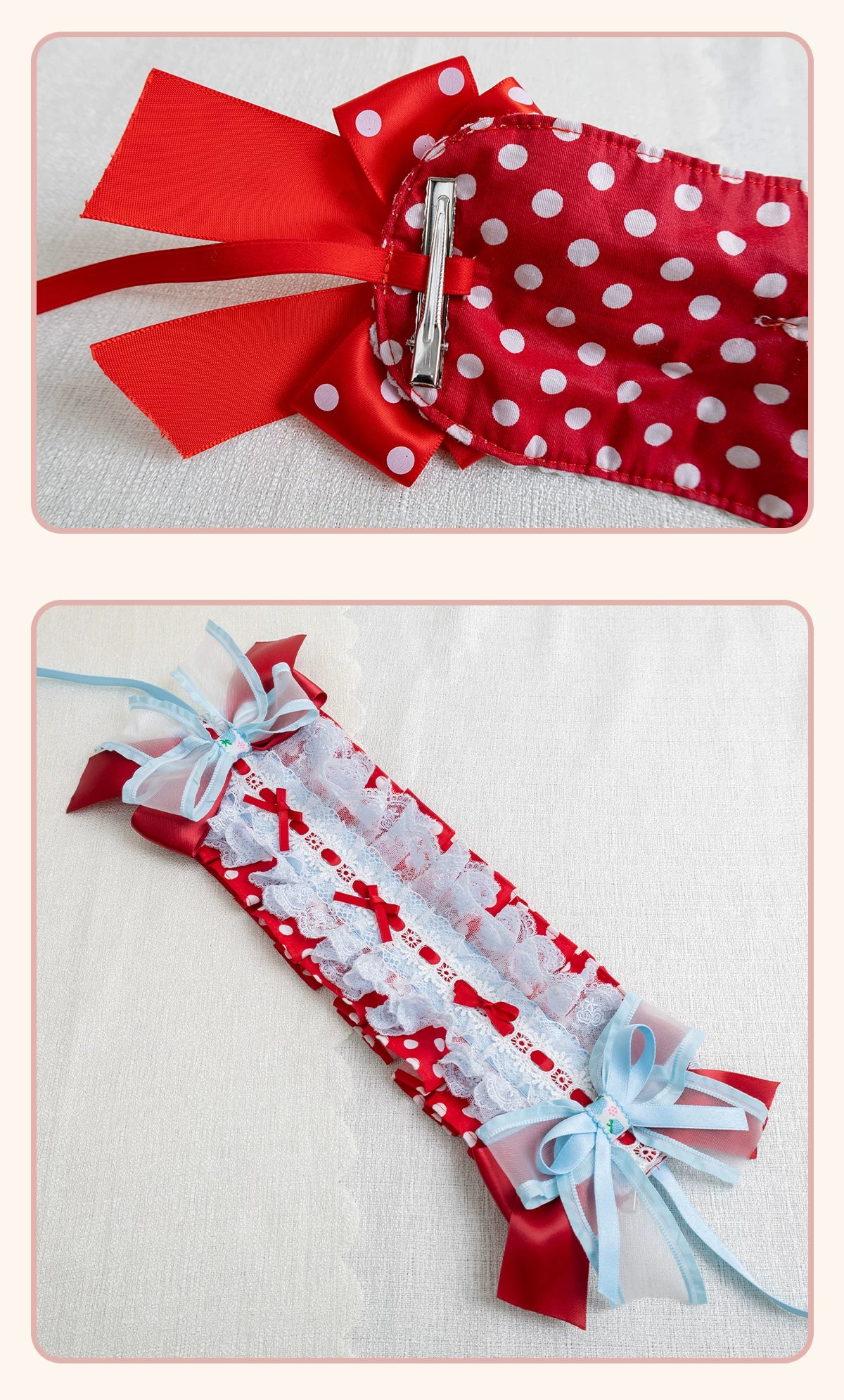 Stardust Rose - Strawberry Polka Dot - Six-Style Headwear Selection with Ice-Blue Ribbons