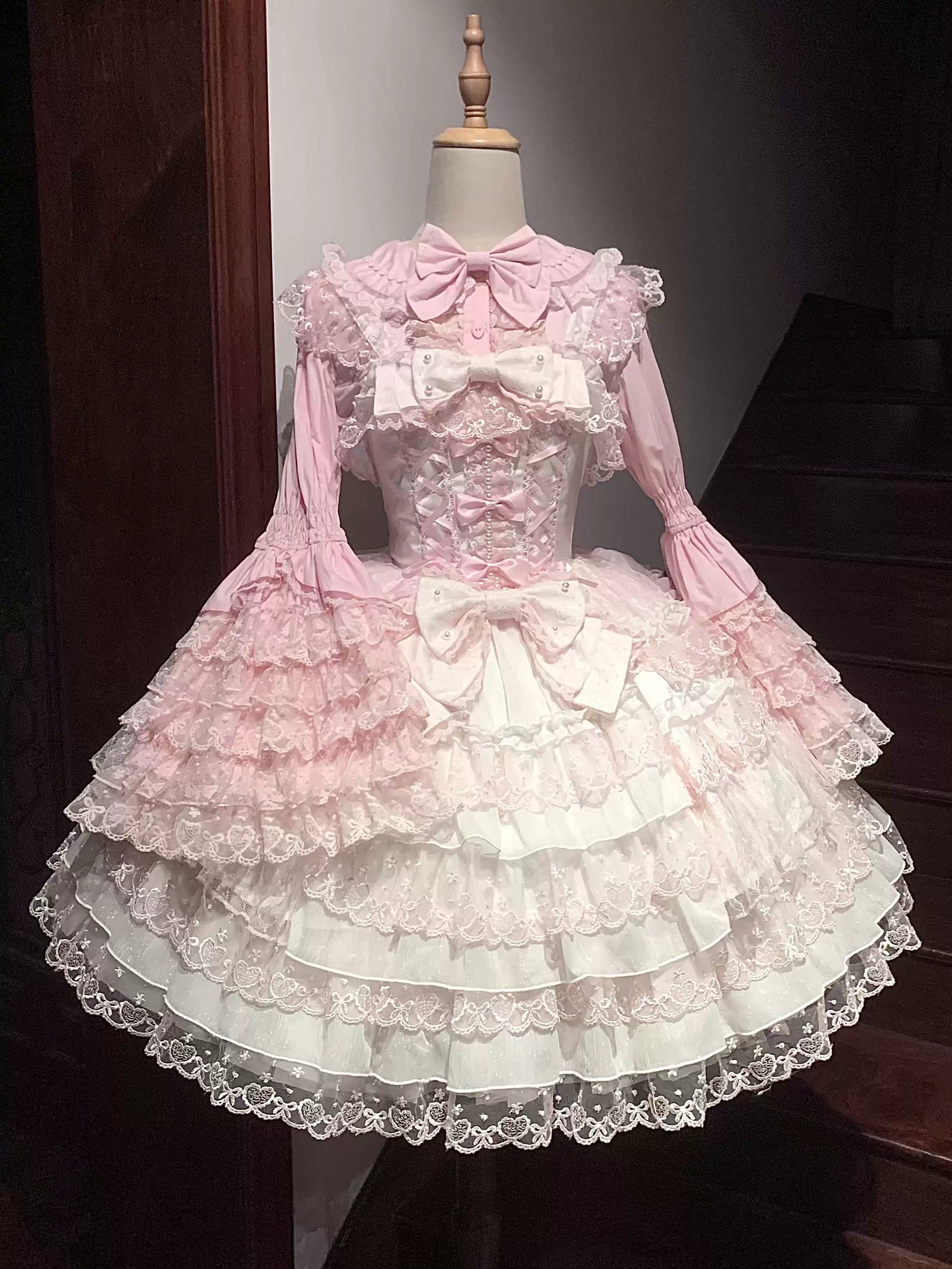 Sugar Girl - Love Overture - Sweet Lolita JSK Dress, Tiered Ruffles and Heart Lace