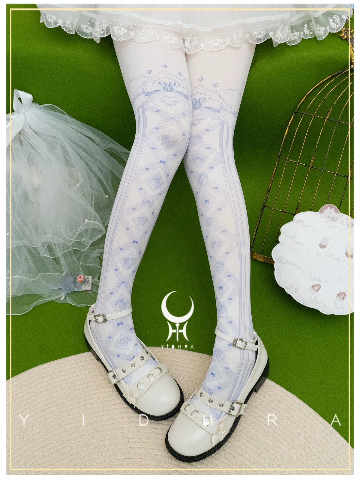 Yidhra Sweet Interlace Rose Print Lolita Tights – detail view 10